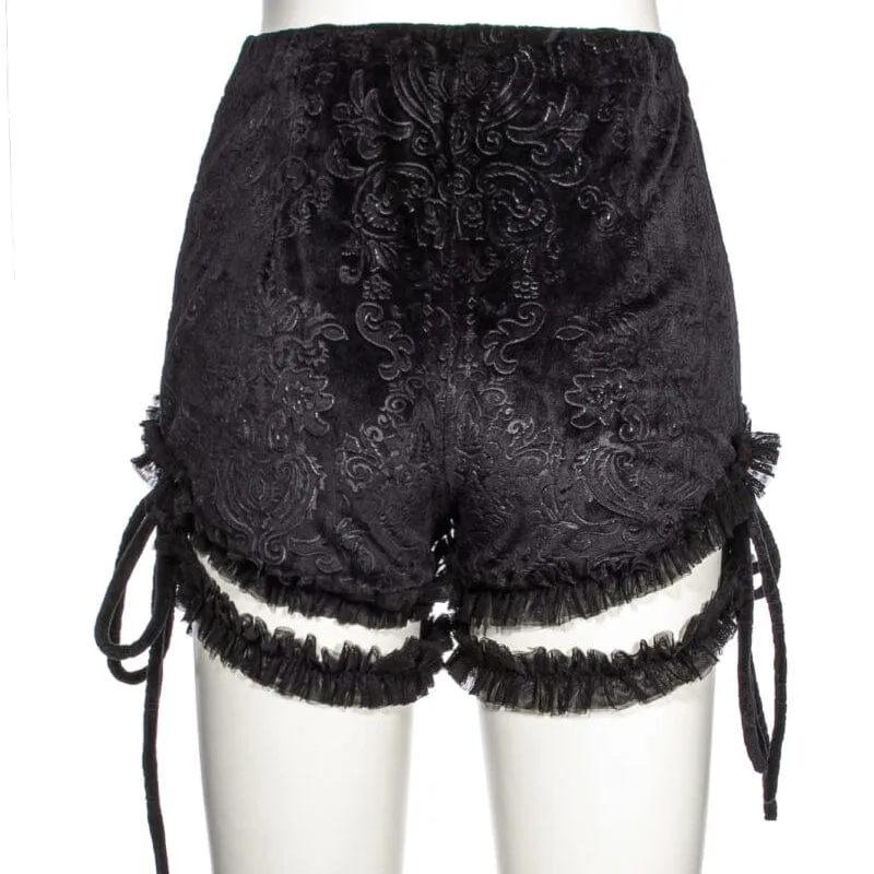 Damen-Punk-Shorts aus Jacquard-Samt mit Rüschen und Strumpfband