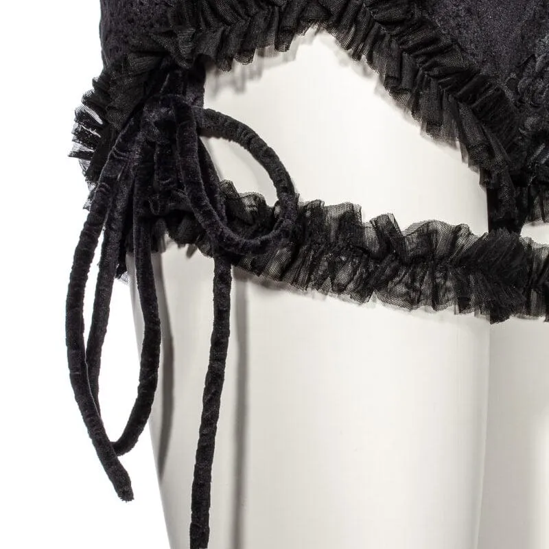 Damen-Punk-Shorts aus Jacquard-Samt mit Rüschen und Strumpfband