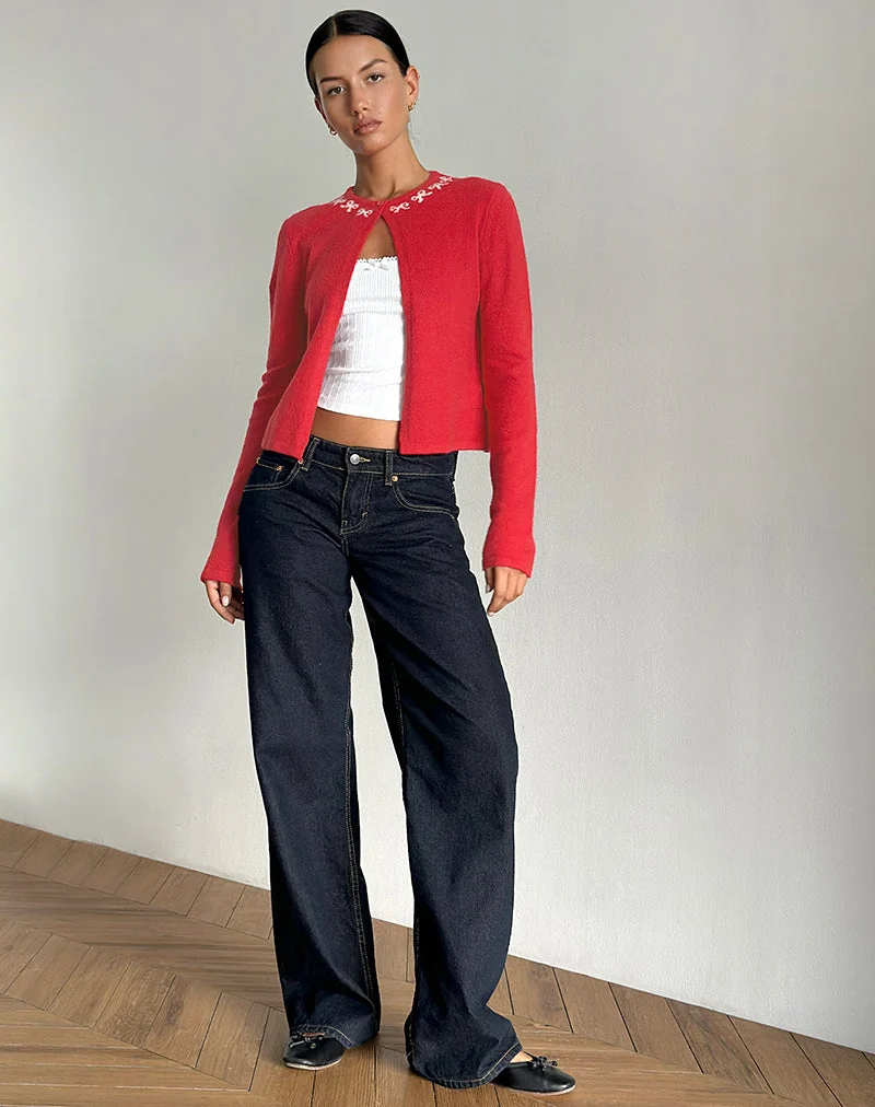 Wunara Strickjacke in Rot mit rosa Schleifen
