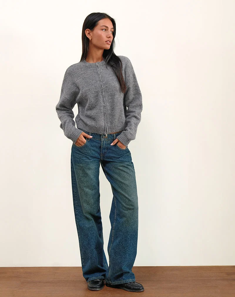 Maira Jacke mit durchgehendem Reißverschluss, grau gestrickt