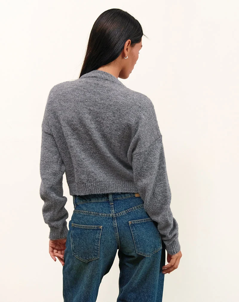 Maira Jacke mit durchgehendem Reißverschluss, grau gestrickt