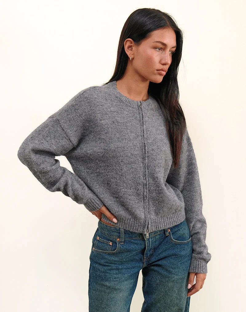 Maira Jacke mit durchgehendem Reißverschluss, grau gestrickt