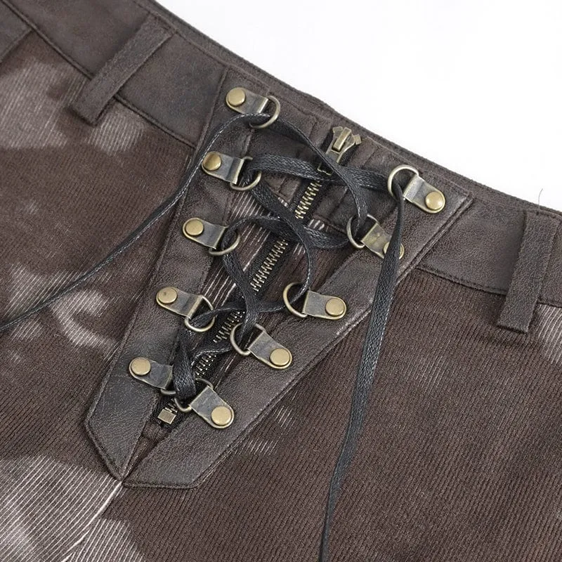Punk-Schnürleggings mit Batik-Schnalle für Damen in Kaffeebraun