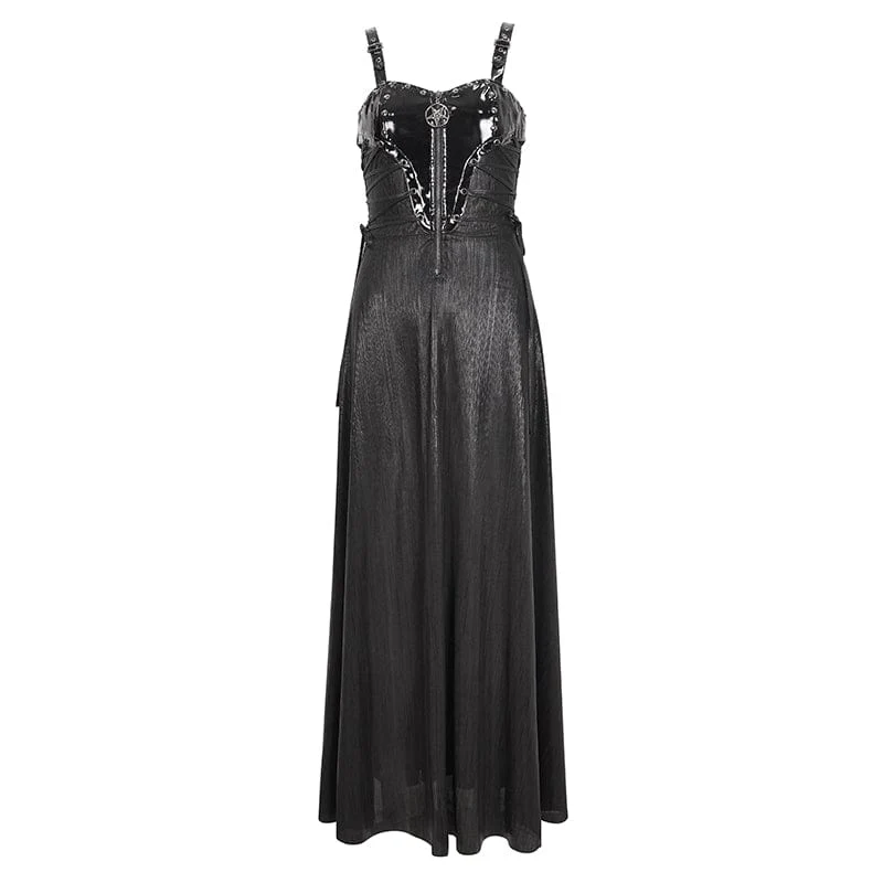 Gothic-Maxikleid mit Schnallenriemen und Ösen für Damen