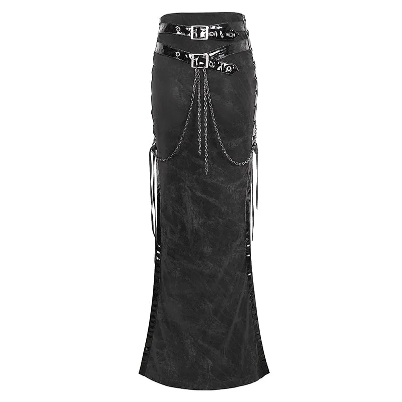 Langer Rock mit Punk-Schnalle und Seitenschlitz für Damen