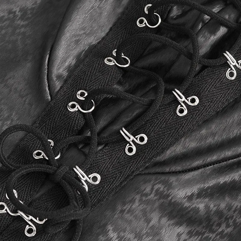 Damen-Gothic-Kleid mit Mesh-Nieten und Kunstledersaum