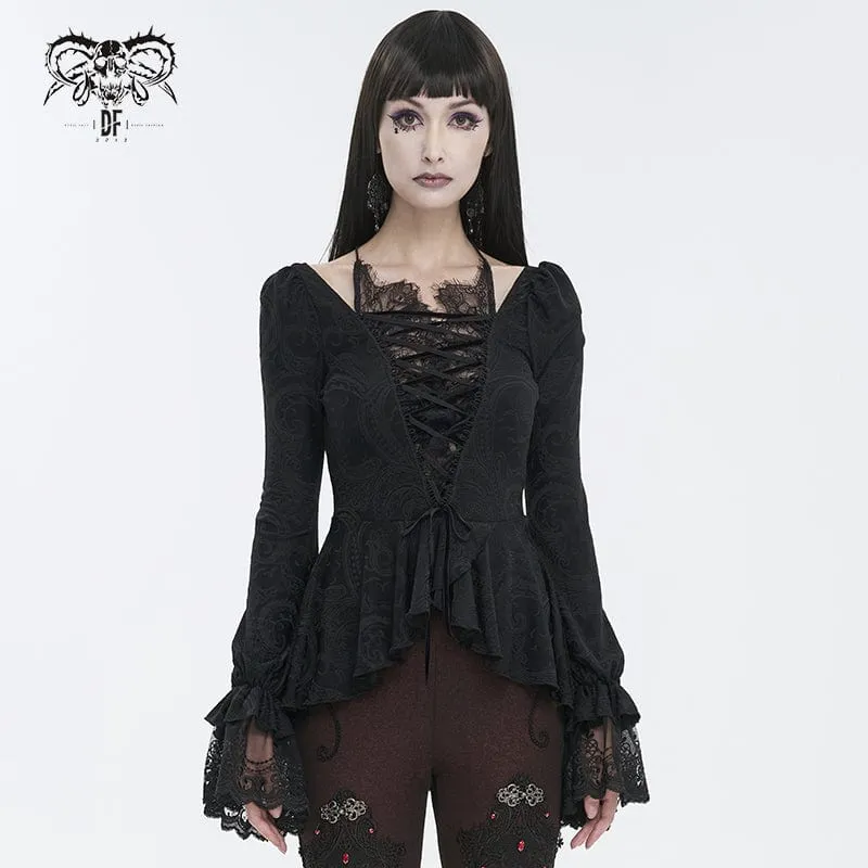 Gothic gekräuseltes Spitzenspleißhemd für Damen