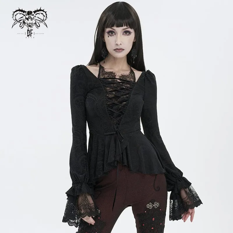 Gothic gekräuseltes Spitzenspleißhemd für Damen