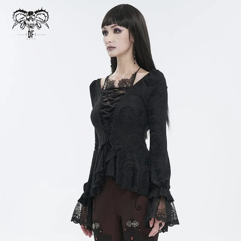 Gothic gekräuseltes Spitzenspleißhemd für Damen