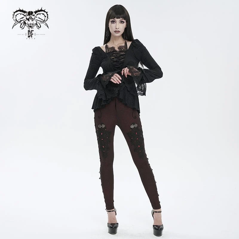 Gothic gekräuseltes Spitzenspleißhemd für Damen