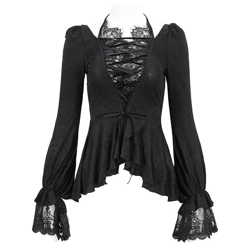 Gothic gekräuseltes Spitzenspleißhemd für Damen