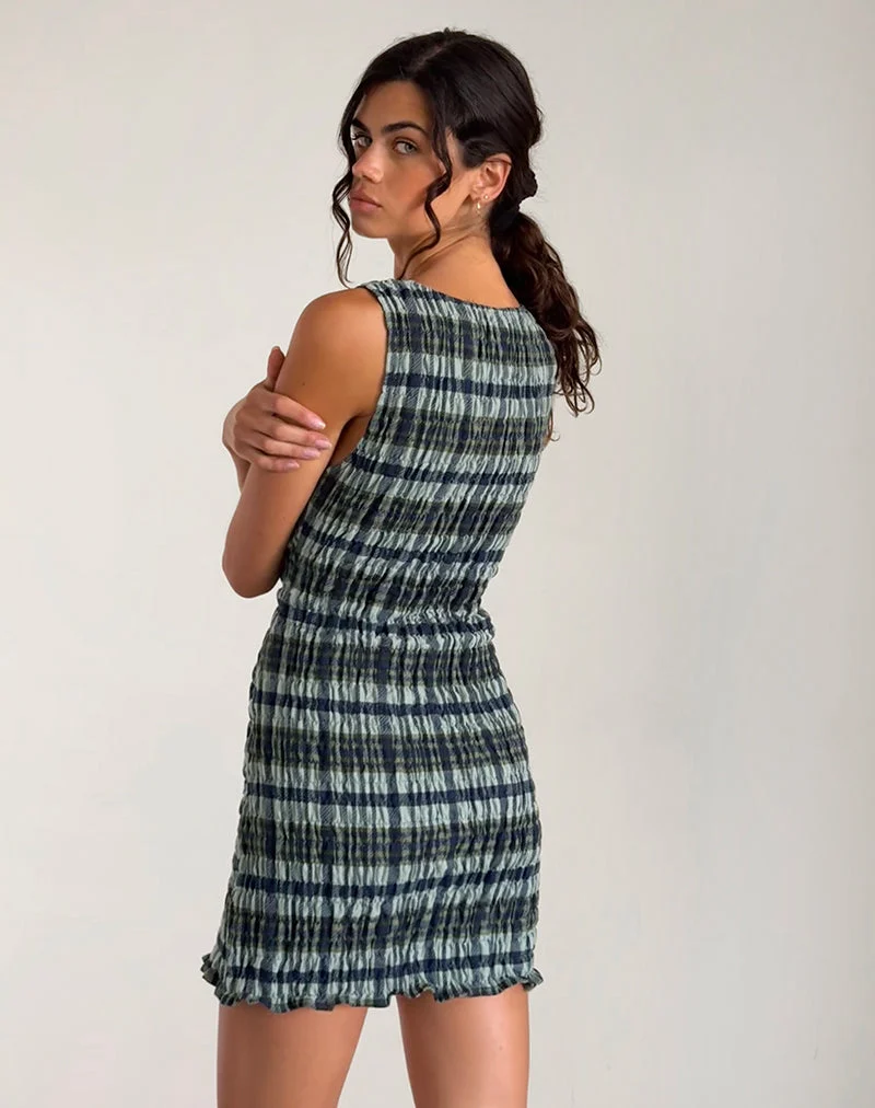Takayi Minikleid aus Leinen mit Monokaro Grün