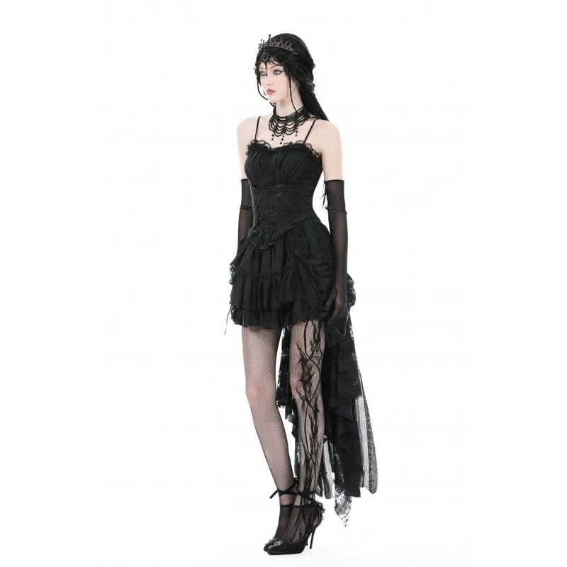 Mehrschichtiger, unbesäumter High-Low-Rock für Damen im Gothic-Stil