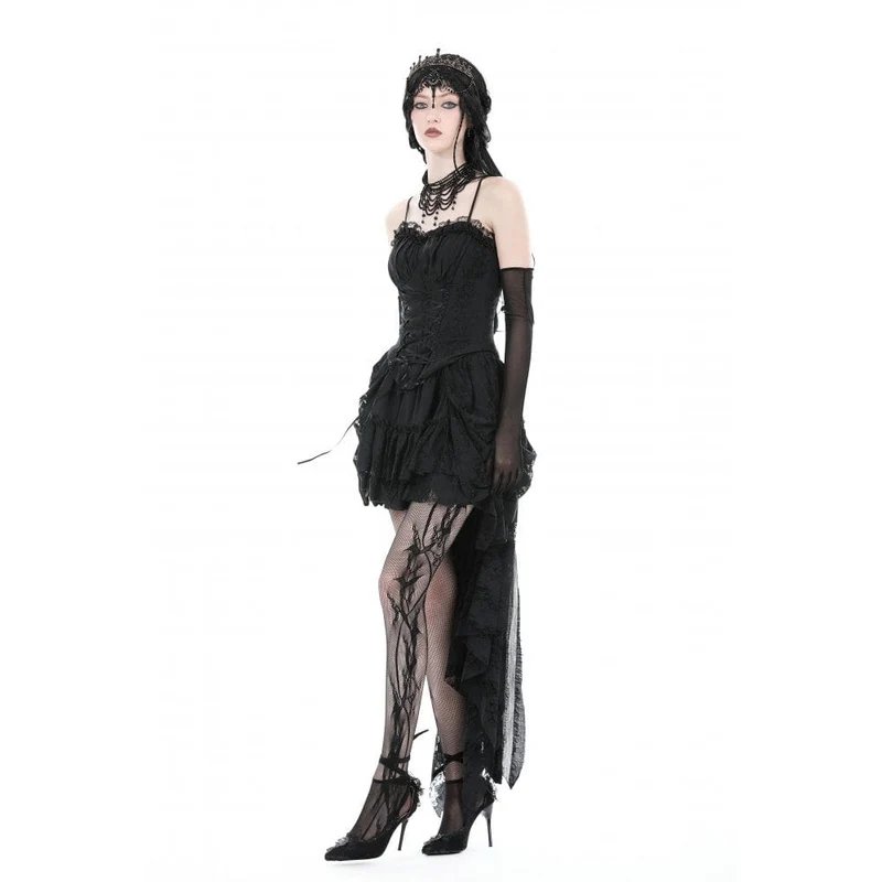 Mehrschichtiger, unbesäumter High-Low-Rock für Damen im Gothic-Stil