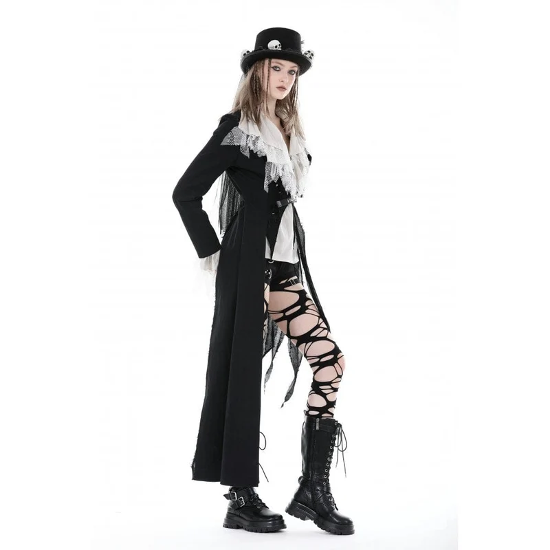 Unregelmäßiger Distressed-Punk-Mantel für Damen mit Gürtel