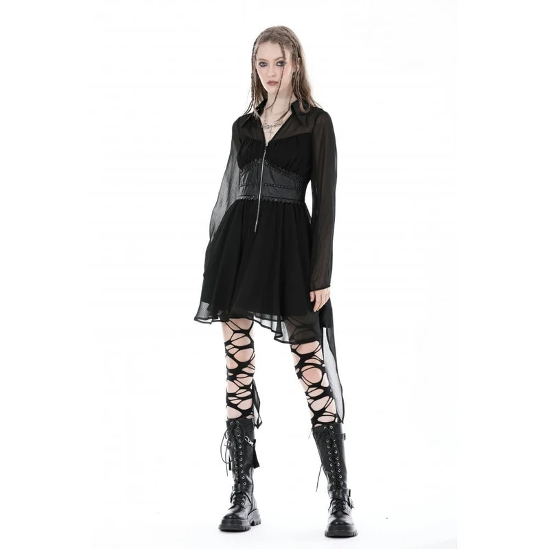 Damen-Gothic-Kleid mit unregelmäßigen, ausgestellten Ärmeln und tiefem Ausschnitt