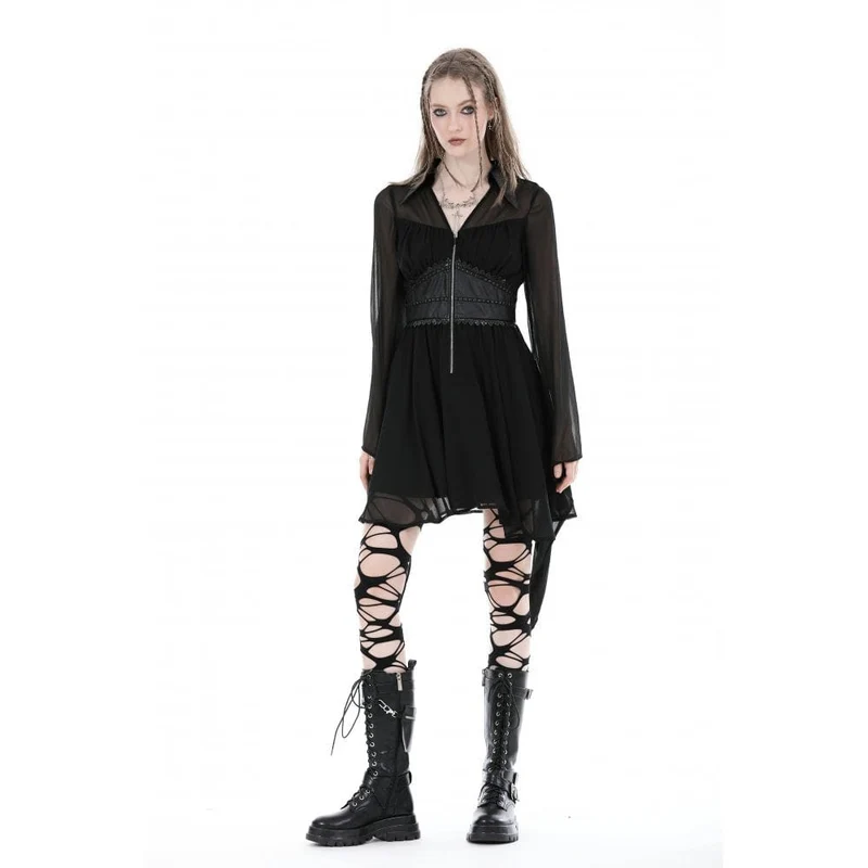 Damen-Gothic-Kleid mit unregelmäßigen, ausgestellten Ärmeln und tiefem Ausschnitt