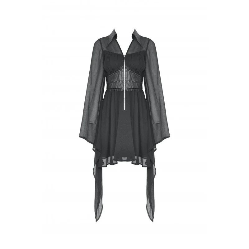 Damen-Gothic-Kleid mit unregelmäßigen, ausgestellten Ärmeln und tiefem Ausschnitt