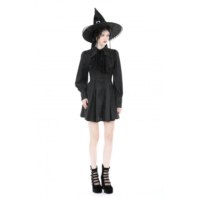 Damen-Gothic-Kleid mit Umlegekragen und Krawatte