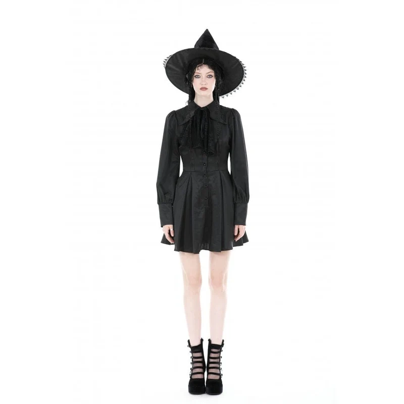 Damen-Gothic-Kleid mit Umlegekragen und Krawatte