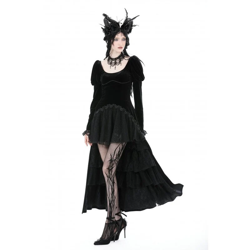 Gothic-Hochzeitskleid aus Samt mit Puffärmeln für Damen