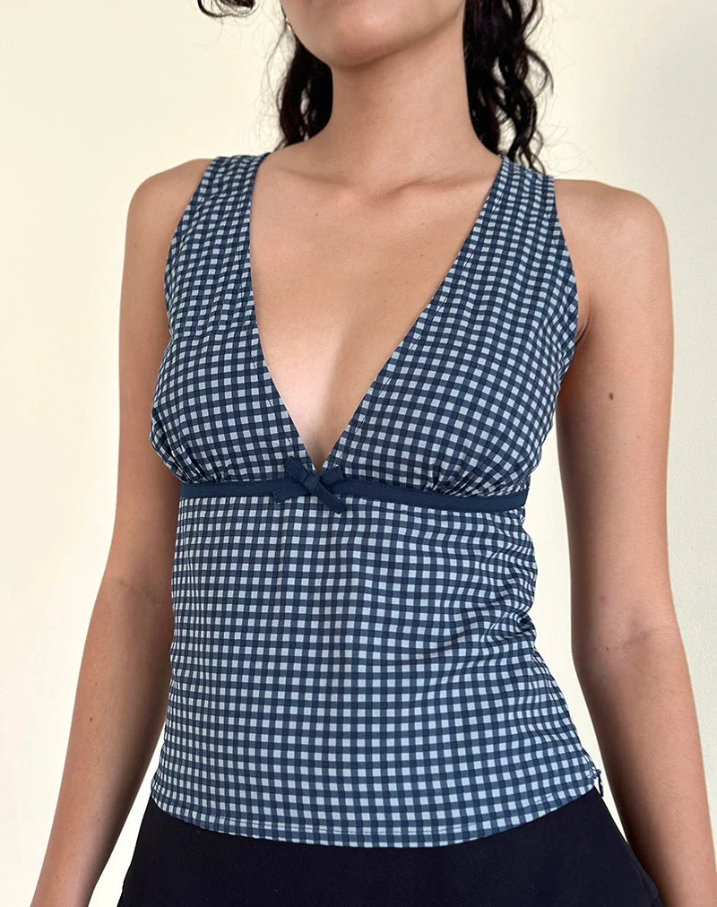 Vishata Top in Mini Gingham Dunkelblau