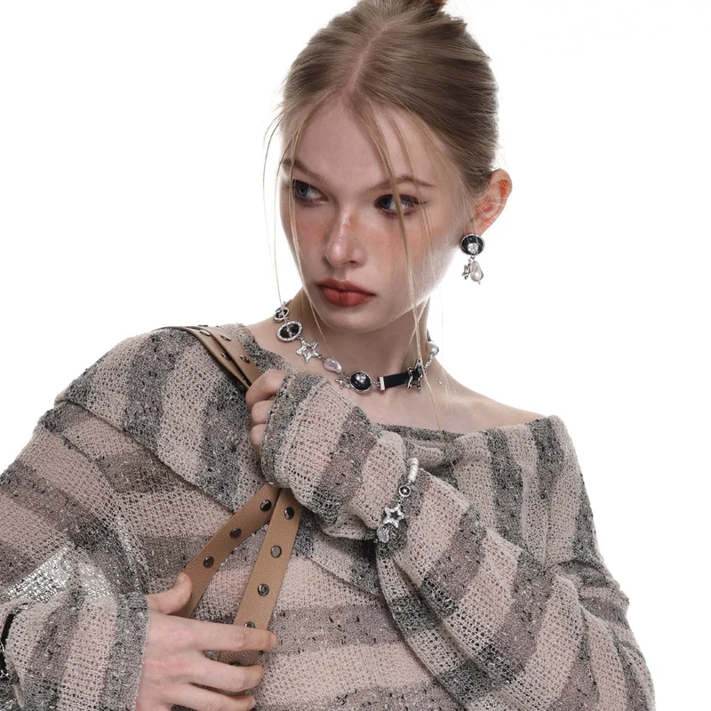 Damen-Punk-Halskette mit unregelmäßigen Stern-Barockperlen