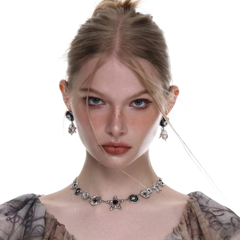 Damen-Ohrringe mit Punk-Stern-Barockperlen