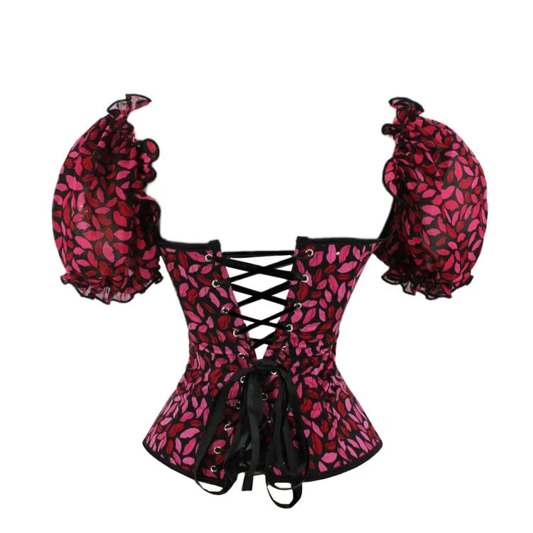 Damen Gothic-Vollbrustkorsett mit Puffärmeln und Lippen-Print