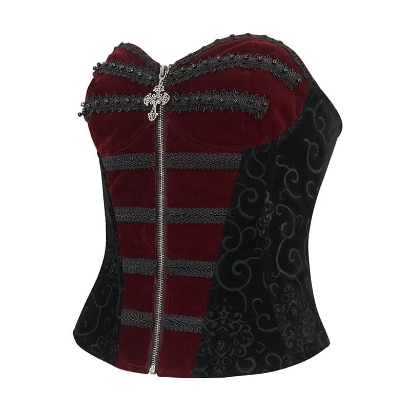 Zweifarbiges Gothic-Vollbrustkorsett mit Schnürung für Damen