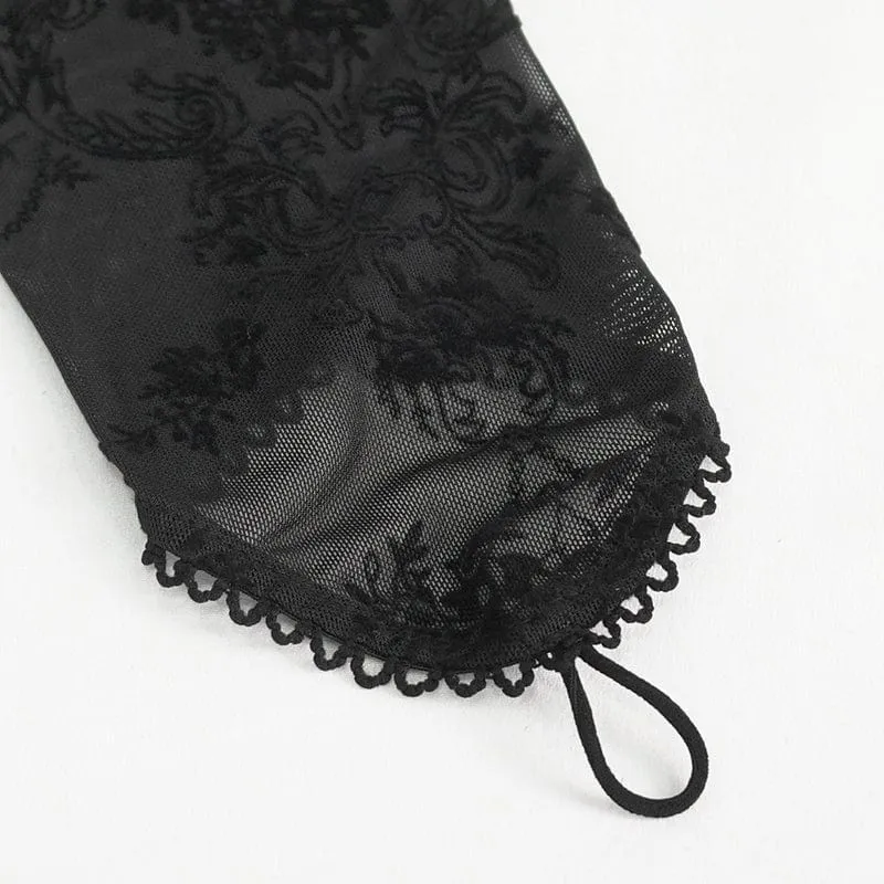 Damen-Hochzeitskleid aus Samt im Gothic-Stil mit tiefem Ausschnitt und Netzstoff