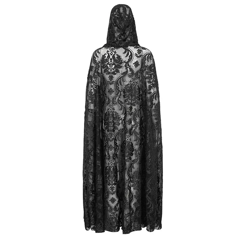 Damen-Gothic-Schnürumhang aus beflockter Spitze mit Kapuze