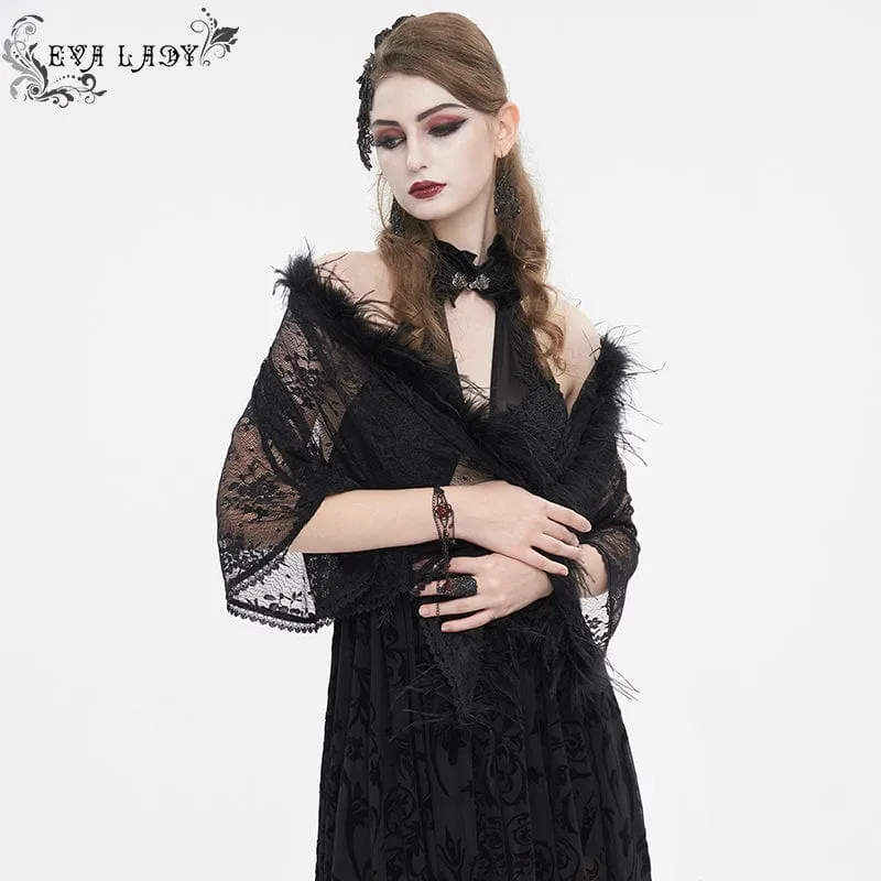 Damen Gothic-Umhang mit unregelmäßigem, flauschigem Saum und Spitze