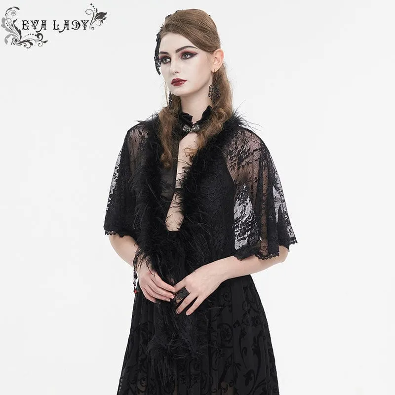 Damen Gothic-Umhang mit unregelmäßigem, flauschigem Saum und Spitze