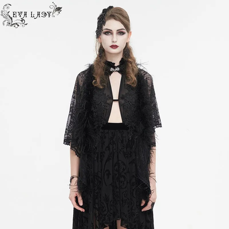 Damen Gothic-Umhang mit unregelmäßigem, flauschigem Saum und Spitze