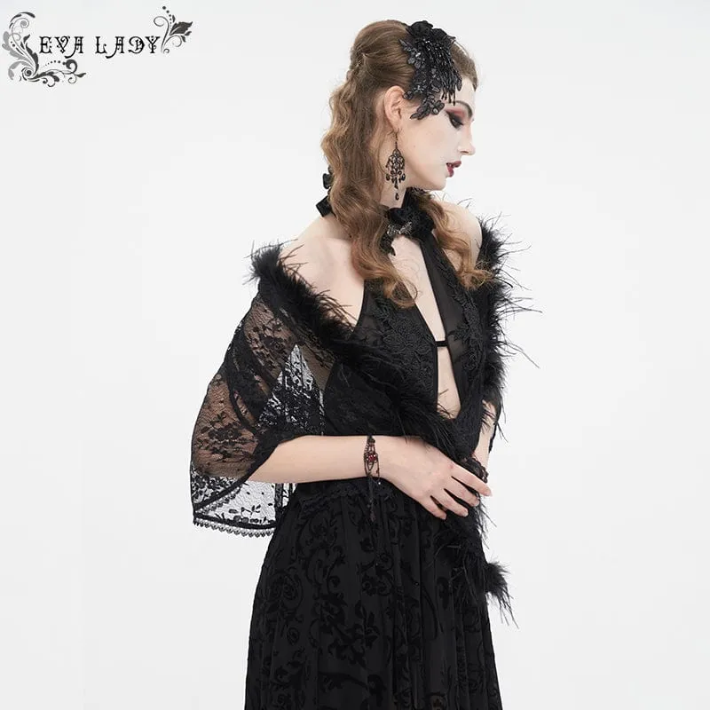 Damen Gothic-Umhang mit unregelmäßigem, flauschigem Saum und Spitze