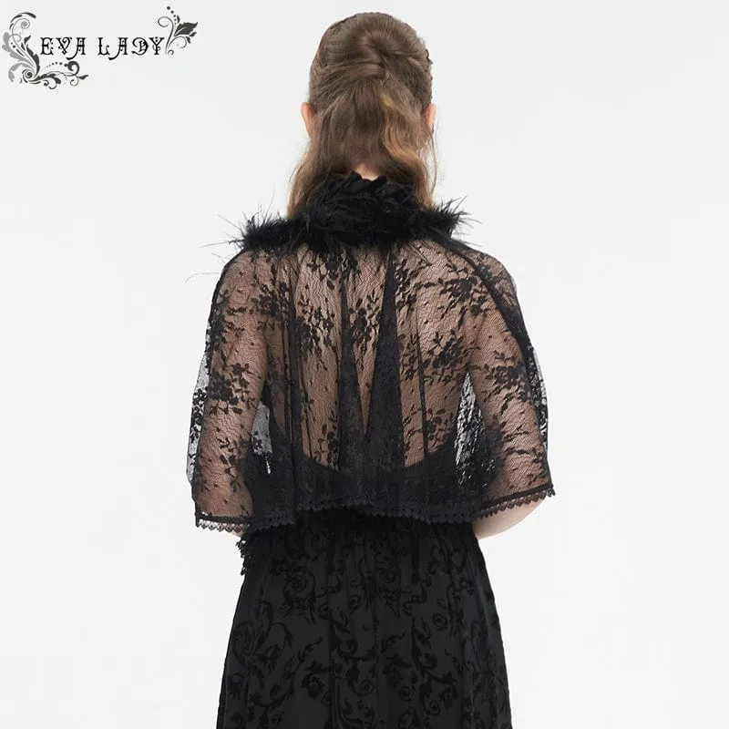Damen Gothic-Umhang mit unregelmäßigem, flauschigem Saum und Spitze