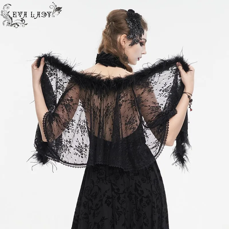 Damen Gothic-Umhang mit unregelmäßigem, flauschigem Saum und Spitze