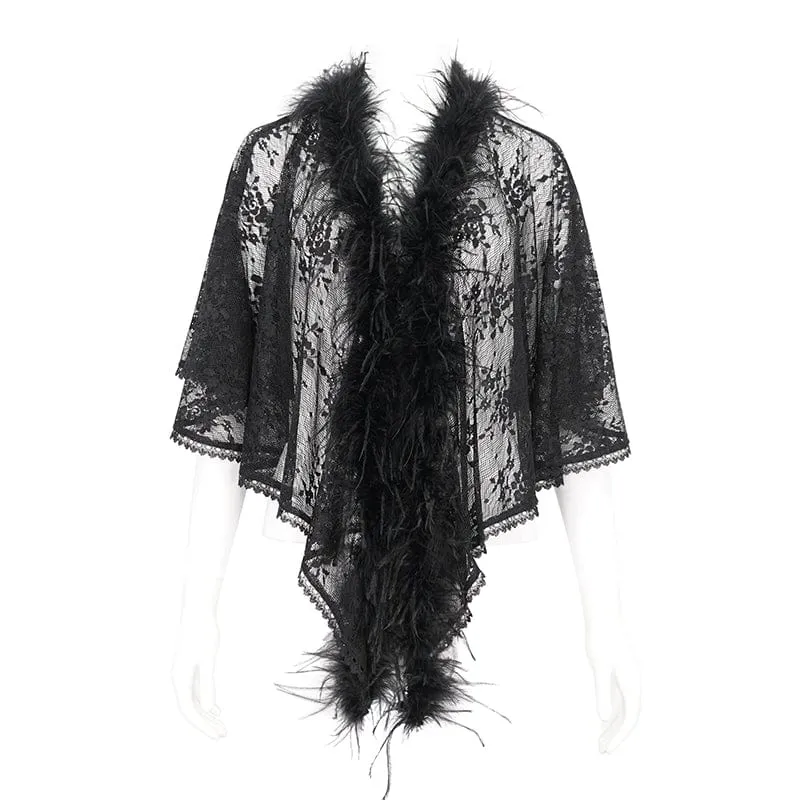 Damen Gothic-Umhang mit unregelmäßigem, flauschigem Saum und Spitze