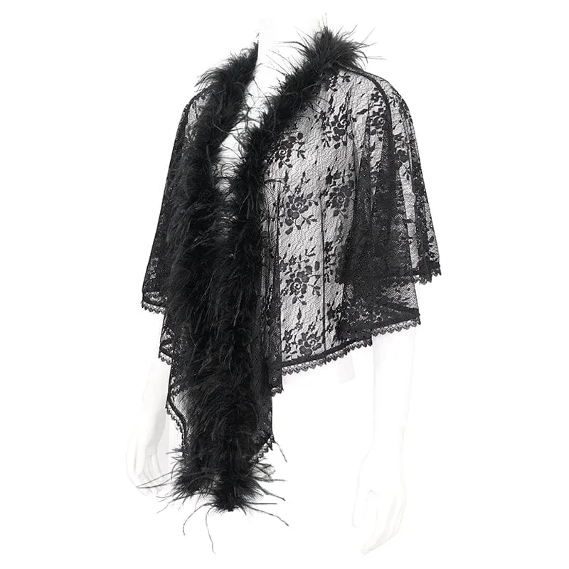 Damen Gothic-Umhang mit unregelmäßigem, flauschigem Saum und Spitze
