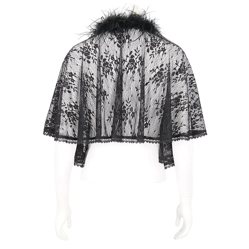 Damen Gothic-Umhang mit unregelmäßigem, flauschigem Saum und Spitze
