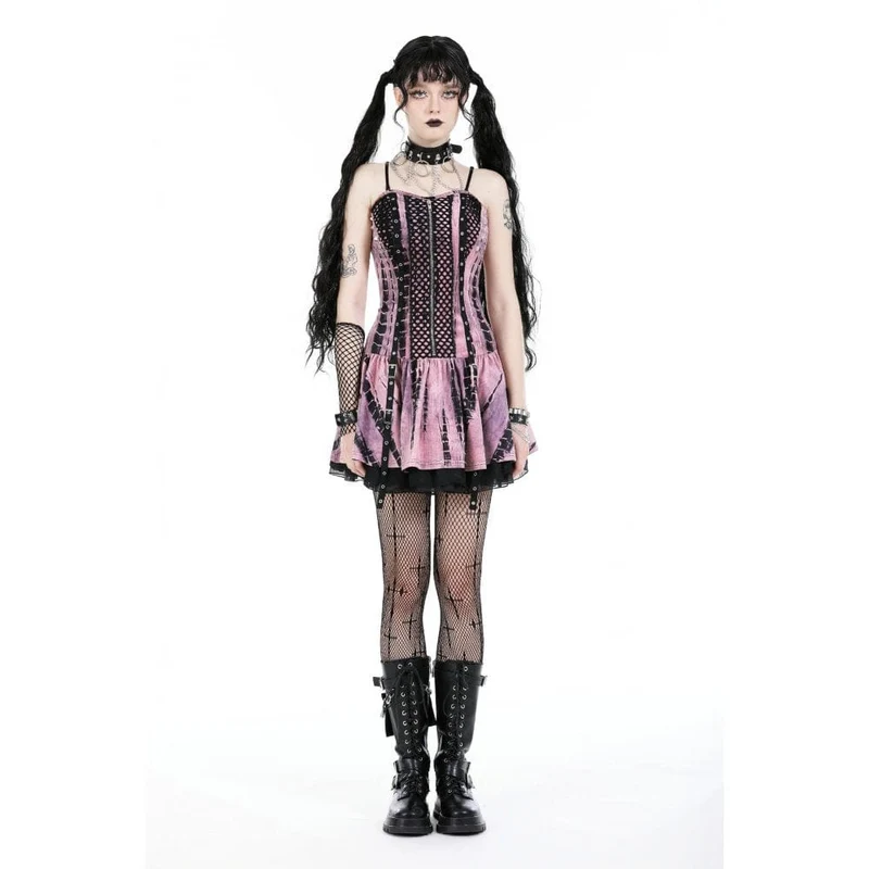 Punk-Abendkleid für Damen mit Batikmuster und Mesh-Einsätzen