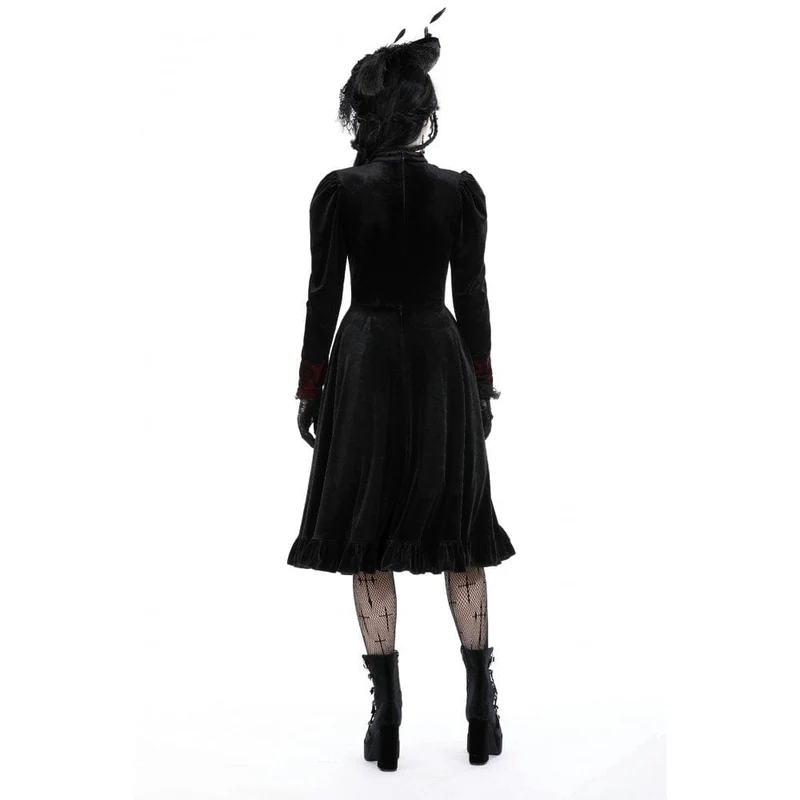 Damen-Gothic-Kleid aus Samt mit Puffärmeln und Stehkragen