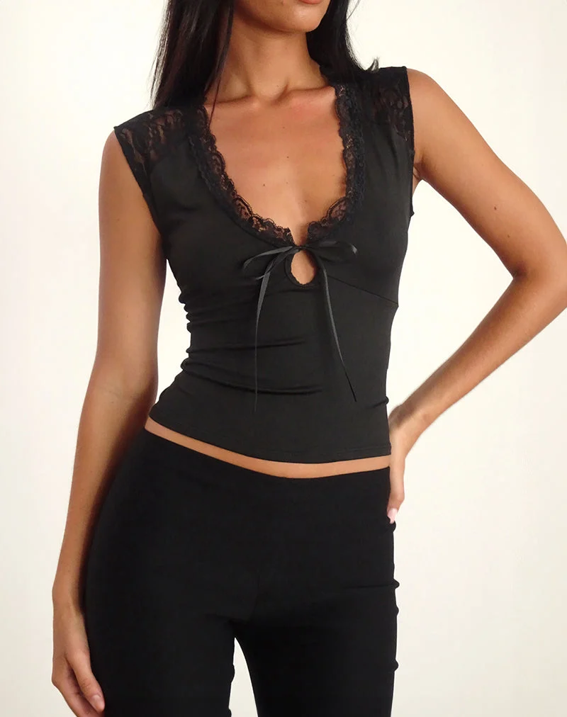 Livina Top aus Slinky Jersey Spitze Schwarz