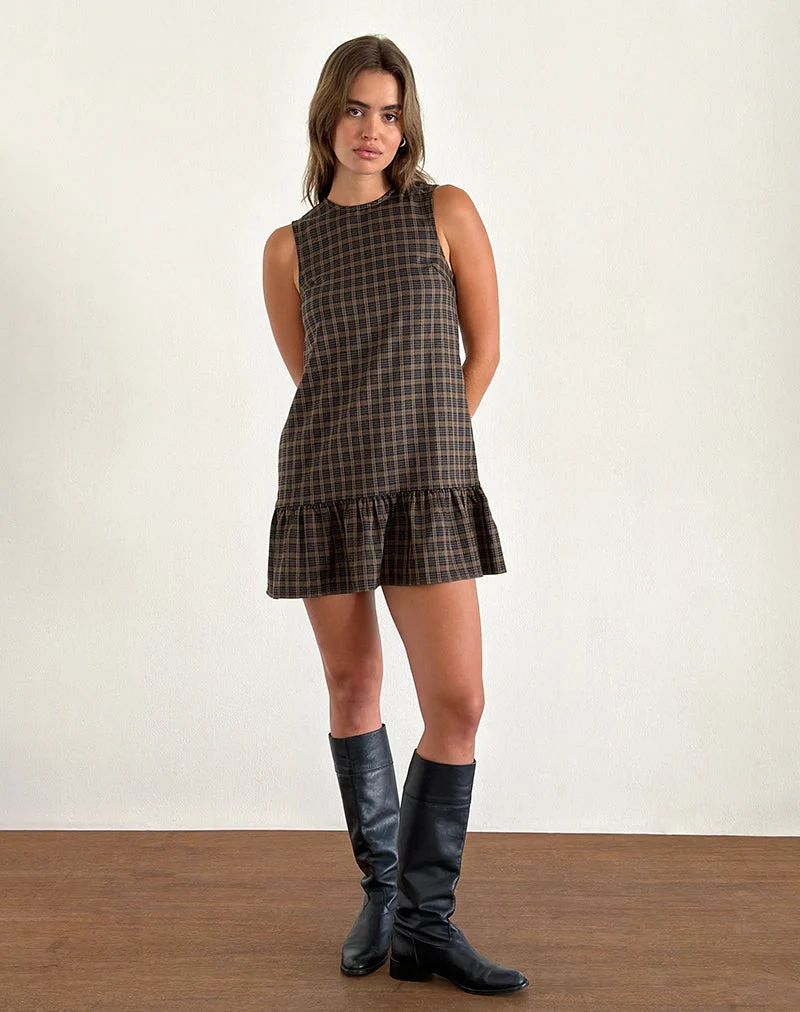 Samana Babydoll-Minikleid in Karo Dunkelbraun