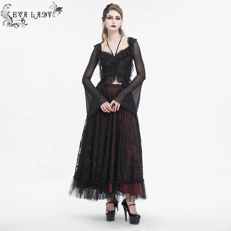 Damen-Gothic-Hemd aus Netzstoff mit Schnürung und Rüschen