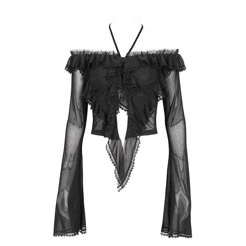 Damen-Gothic-Hemd aus Netzstoff mit Schnürung und Rüschen