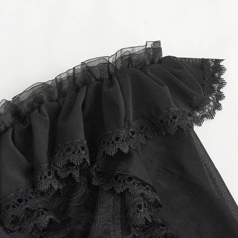 Damen-Gothic-Hemd aus Netzstoff mit Schnürung und Rüschen