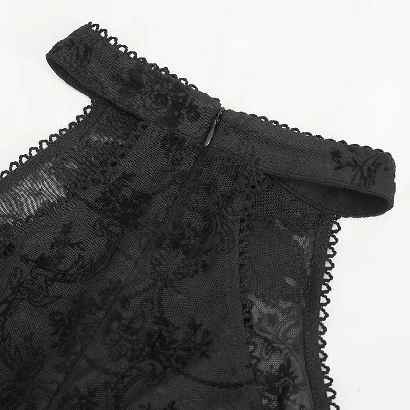 Damen-Gothic-Hemd aus schulterfreiem Netzstoff mit ausgestellten Ärmeln