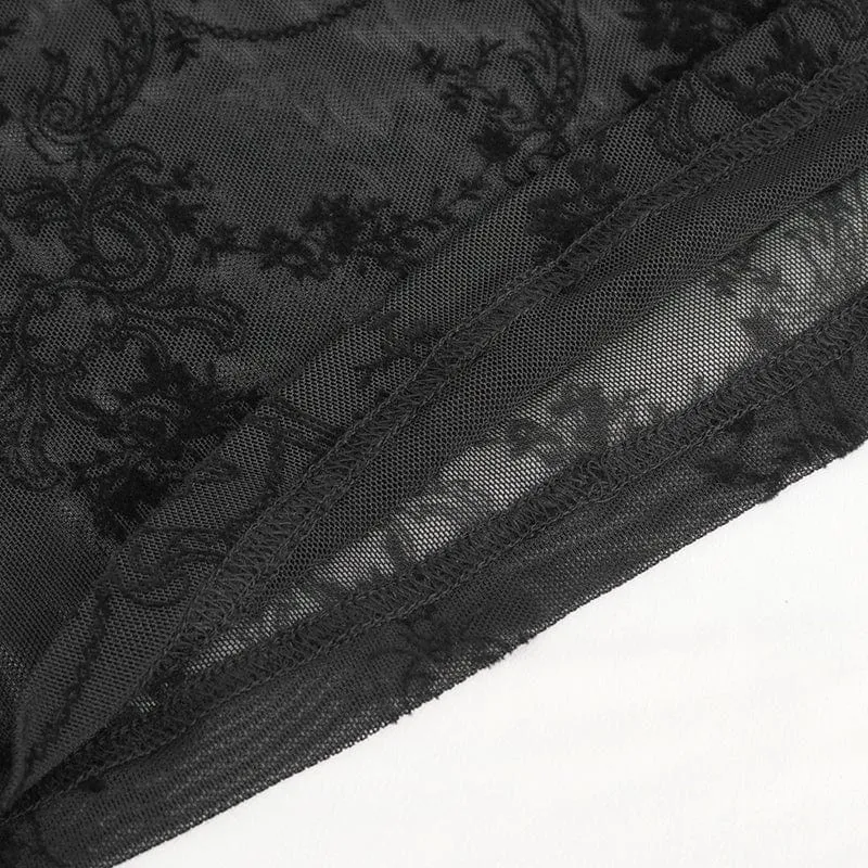 Damen-Gothic-Hemd aus schulterfreiem Netzstoff mit ausgestellten Ärmeln